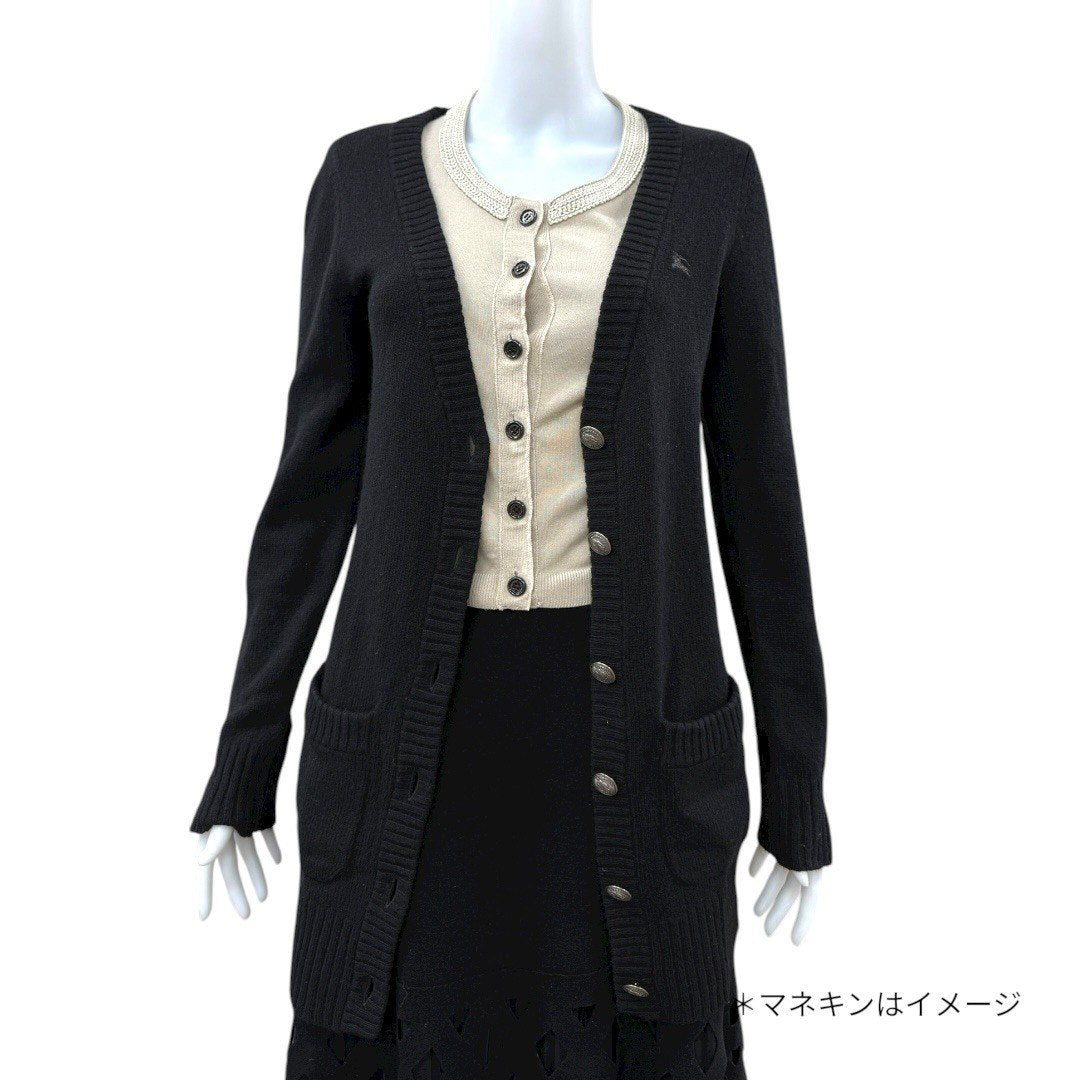 バーバリーブルーレーベル ウール ニット カーディガン Vネック 38 ブラック レディース