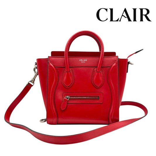 【美品】セリーヌ ショルダーバッグ ラゲージ ナノショッパー 2way 赤 レッド レディース