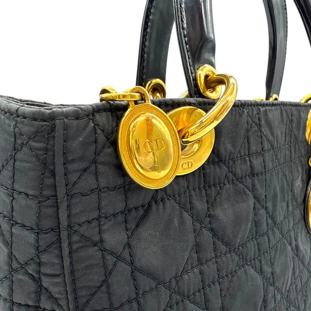 クリスチャンディオール レディディオール ハンドバッグ カナージュ 2WAYショルダー ナイロン 黒 肩掛け 手提げ 2way  レディース