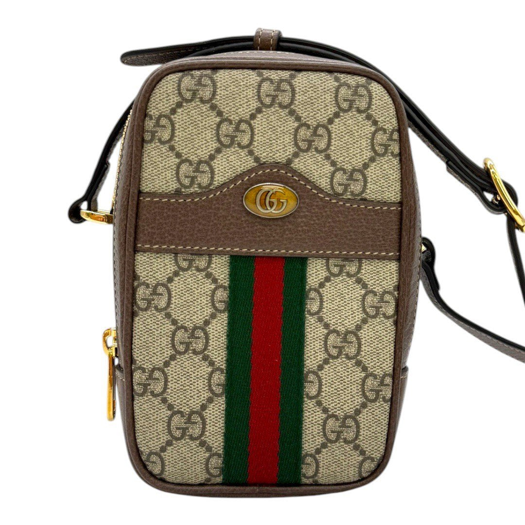 グッチ オフィディア GGスプリーム ミニショルダーバッグ ベージュ ブラウン ゴールド金具 レディース
