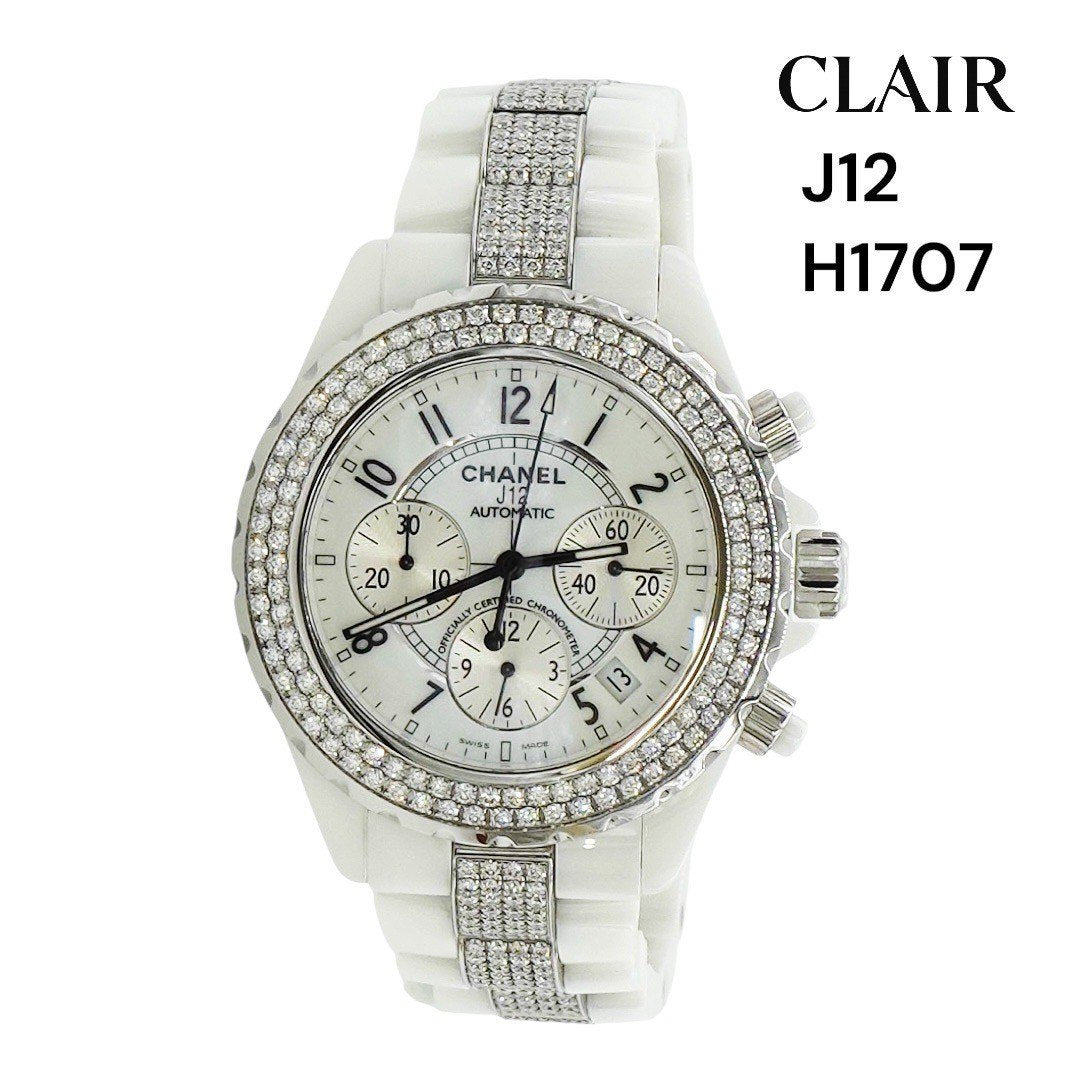 シャネル J12クロノグラフ ダイヤベゼル ダイヤブレス セラミック H1707 オートマティック メンズ