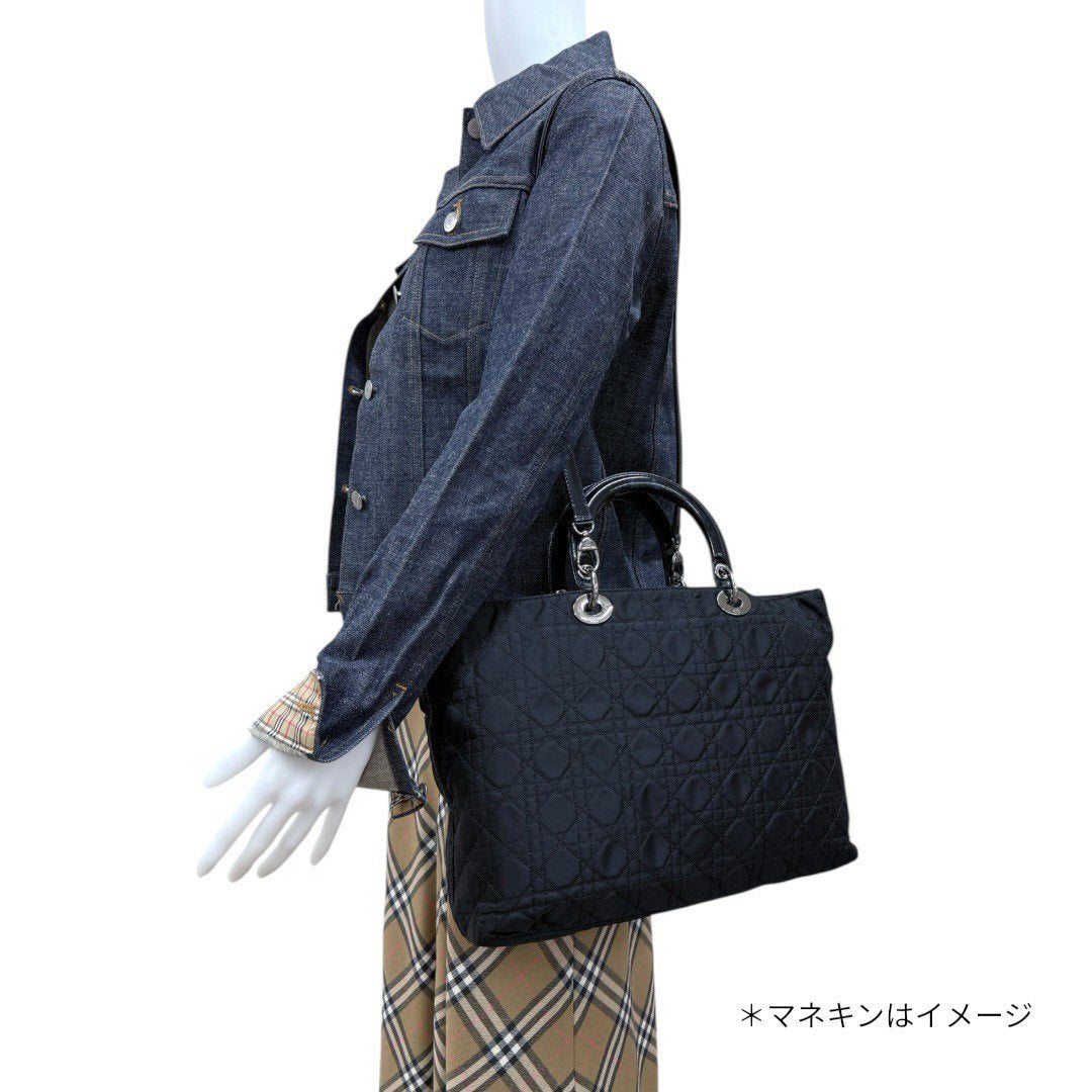クリスチャンディオール レディディオール カナージュ ハンドバッグ キルティング ナイロン ブラック