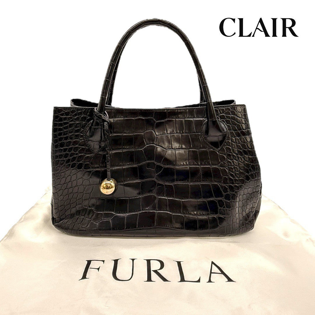 フルラ バッグ ハンドバッグ ショルダーバッグ トートバッグ 黒 ブラック レザー クロコ調  レディース