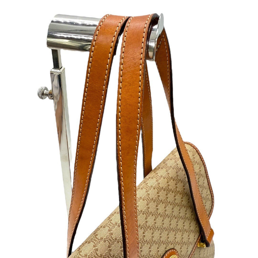 セリーヌ  マカダム バック ショルダー PVC×レザー 茶 ゴールド金具 レディース