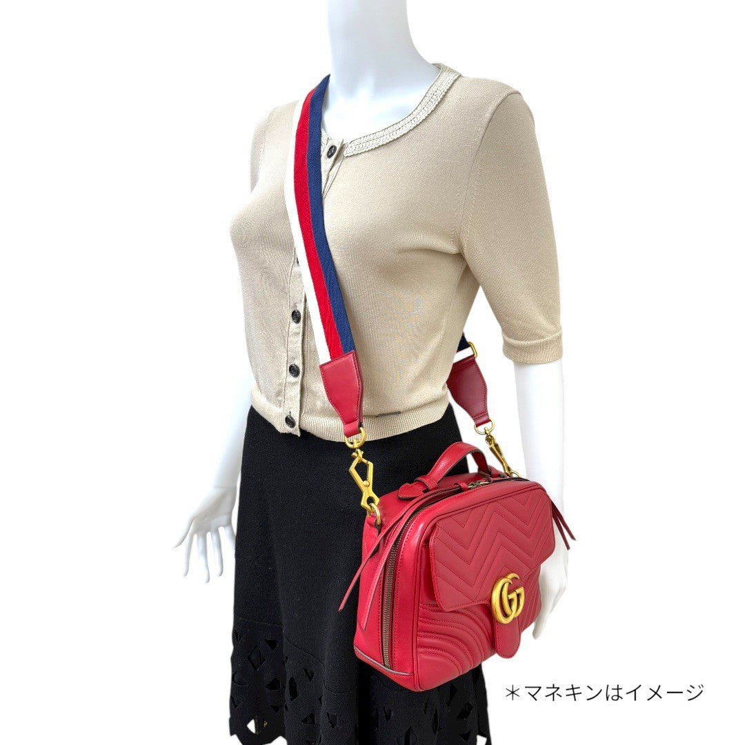 グッチ GGマーモント ゴールド金具 レザー ショルダーバッグ 斜め掛けバッグ ポシェット レッド 赤 レディース