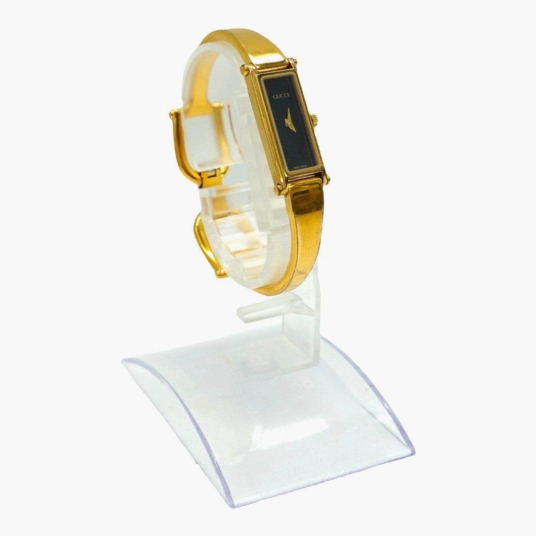 グッチ時計 1500L バングルウォッチ ブラック文字盤 ゴールド 腕時計 時計 長方形 クオーツ アナログ 2針 日常生活防水 レディース