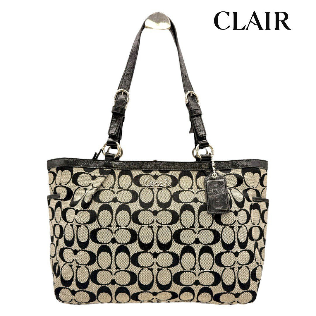 【美品】コーチ シグネチャー トートバッグ キャンバス 黒 ブラック レディース