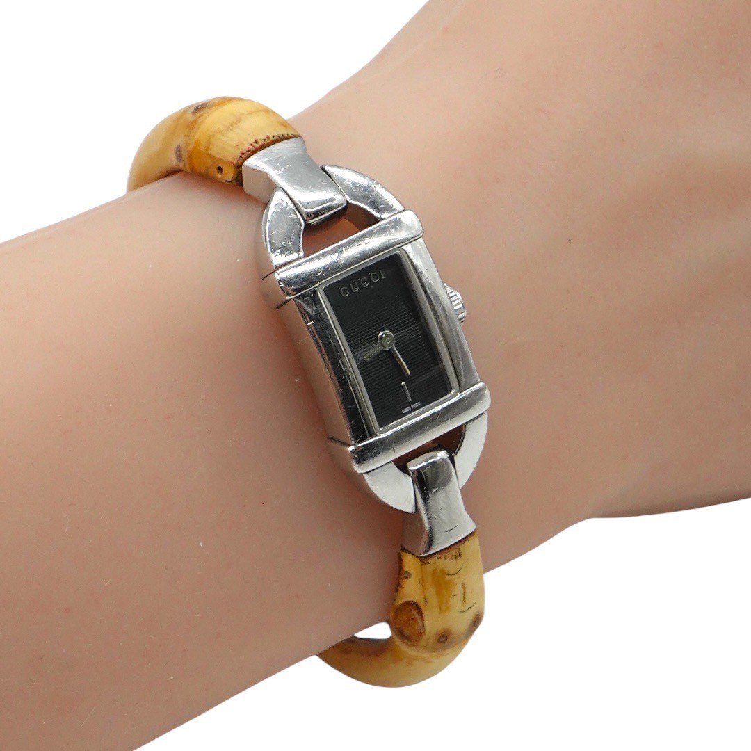 グッチ 腕時計 6800L ステンレススチール×バンブー クオーツ 文字盤 レディース グッチ時計