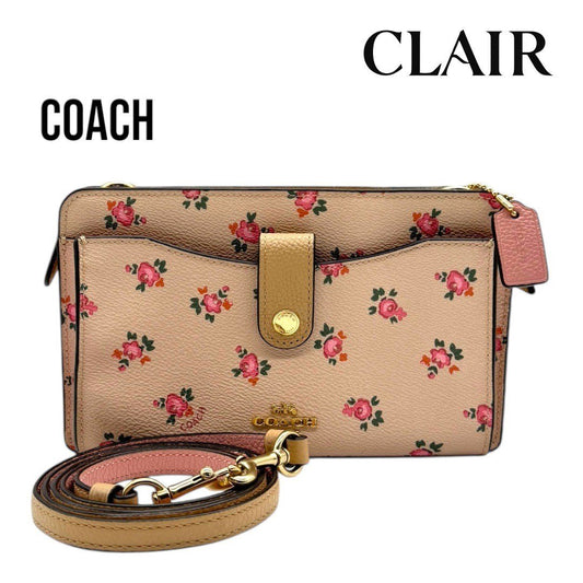 コーチ ノアポップアップ メッセンジャー フラワープリント ショルダーウォレット レディース ベージュ ピンク